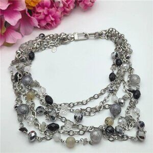 Cookie Lee 6 Strand Silver Tone Necklace with Glass & Crystal & Lucite Beads 19"